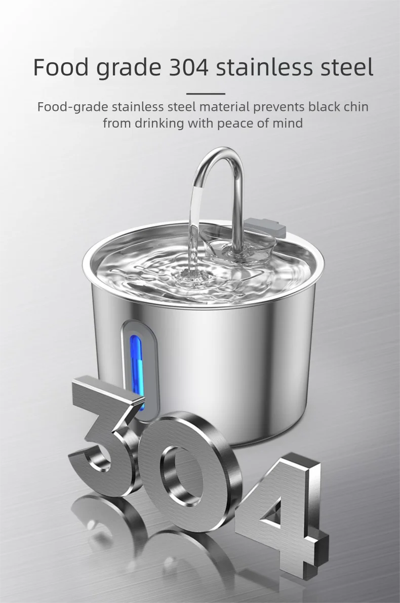 2.2L Automatic Cat Water Fountain With Faucet USB Stainless Steel Filter Silent Water Pump Cat And Dog Water Fountain Supplies