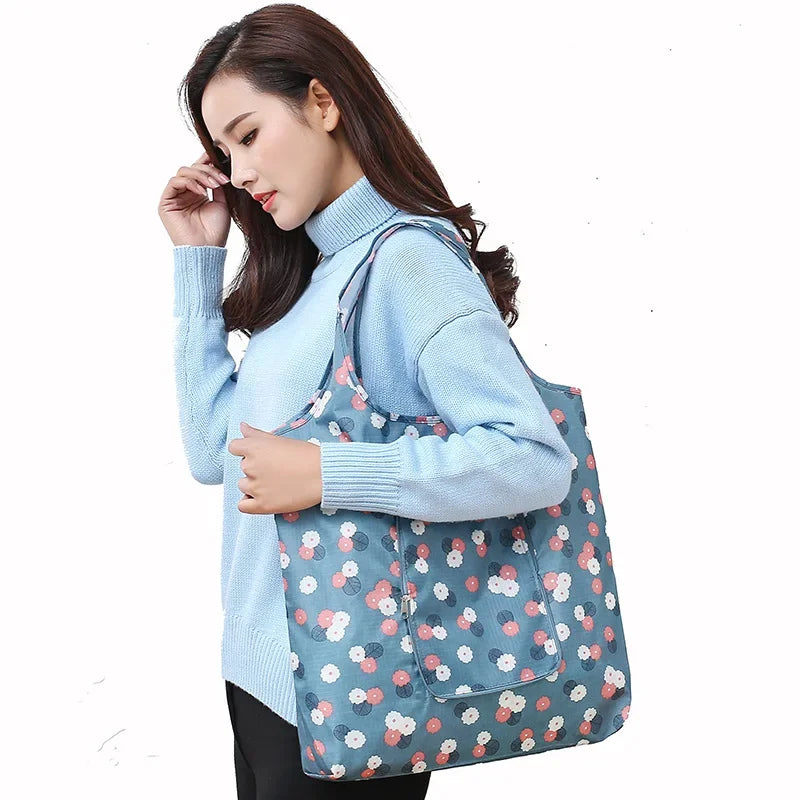 Waterproof Printing Reusable Shopping Bag Tote Bags Fashion Eco Friendly Shopping Bag Foldable Zipper Women's Handbags