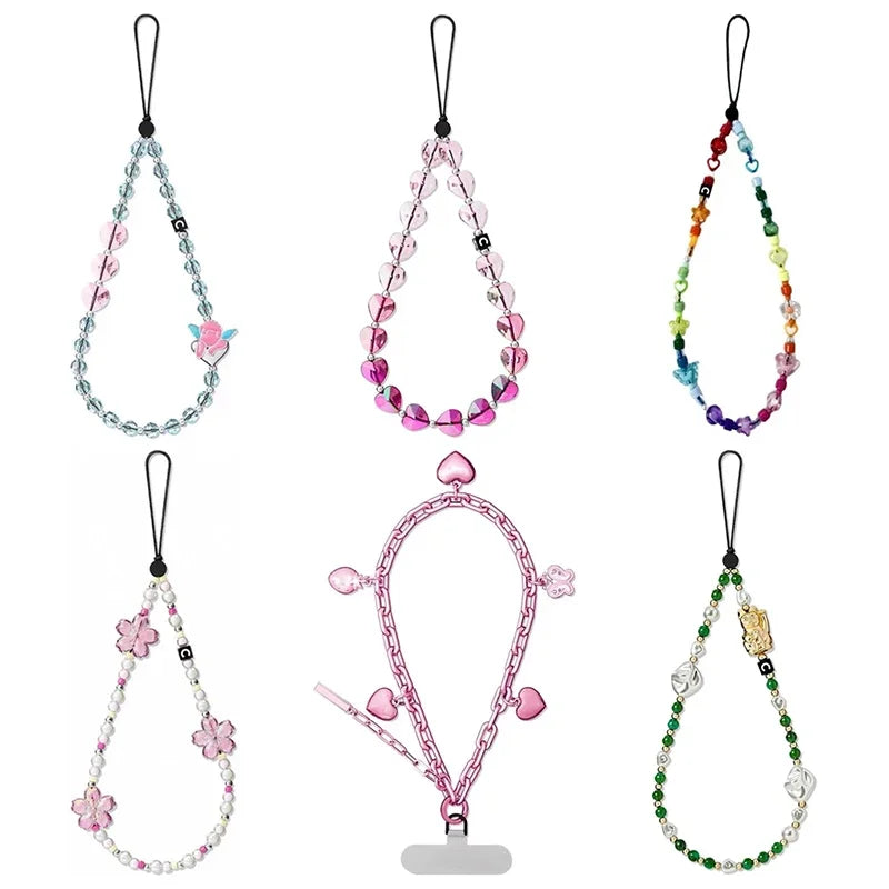Colorful Beads Phone Straps Long Short Lanyard Phone Hanging Chain