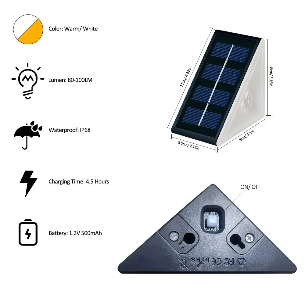 Outdoor Solar Step Lights, Warm White & RGB, IP67 Waterproof, Auto On, for Patio, Yard, Driveway, Porch Decoration