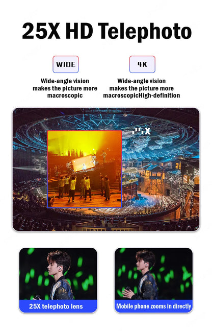 25X Phone Telephoto Lens Kit Phone Holder Portable Tripod Stabilizer Highpower Zoom Concerts Contest Outdoor Observation Animal