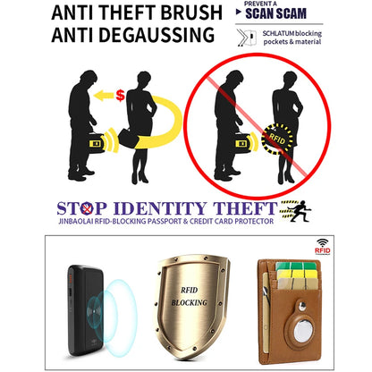 SCHLATUM Genuine Leather RFID Slim Minimalist Card Holder High Quality Apple Airtag Protective Case Men Business Wallet