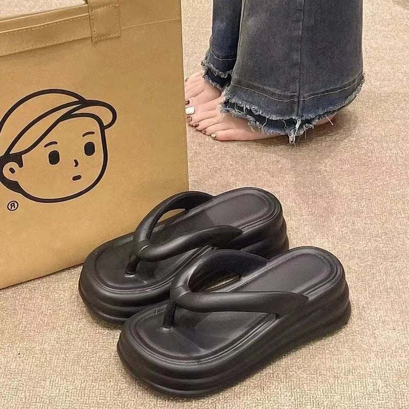 Thick Bottom Flip-flops Summer Fashion Women Slippers Soft Bottom Increase Anti-slip Anti-odor Beach Slippers Zapatos De Mujer