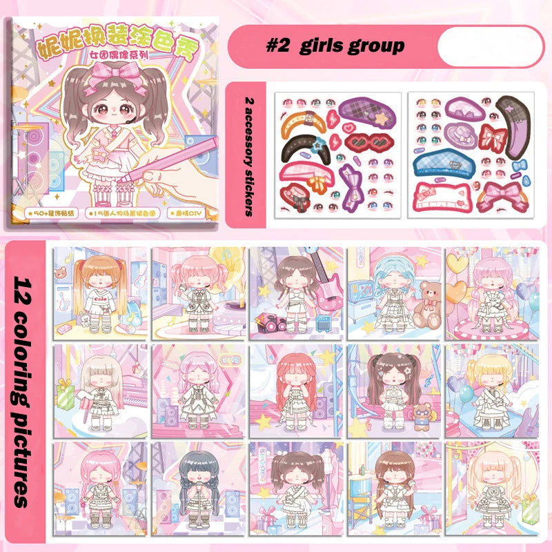 Educational Coloring Book DIY Painting Books with Stickers Girls Princess Dressing Up Drawing Set Art Supplies