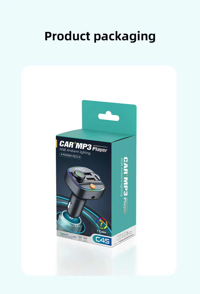 Bluetooth 5.3 FM Transmitter Handsfree Car AUX Radio Modulator MP3 Player with 22.5W & PD30W Fast Charge Adapter Car Accessories