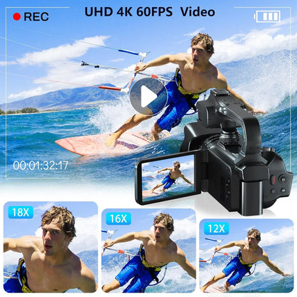 6K Professional Video Cameras for Photography 64MP Ultra HD 18X Digital Zoom Camcorders YouTube Live Streaming Vlog Recorder