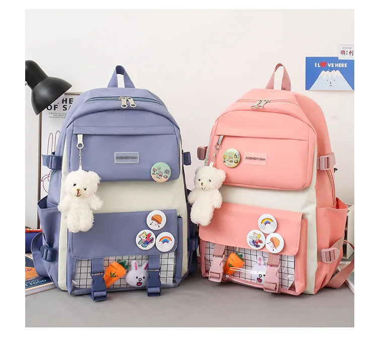 New Large-Capacity Primary School Junior High School Students Shoulders Backpack High School Five Sets of Multi-Compartment Fash