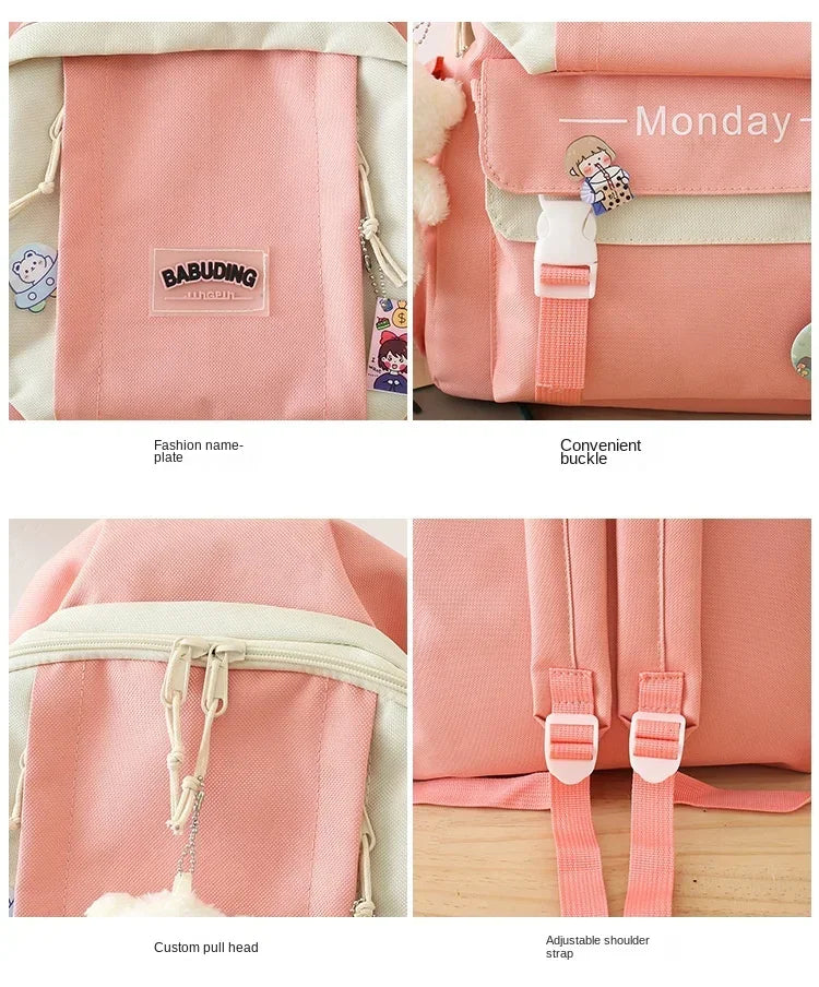 4 Set Korean High School Junior High School Elementary School Student Forest Style Versatile Backpack with Large Capacity Colors