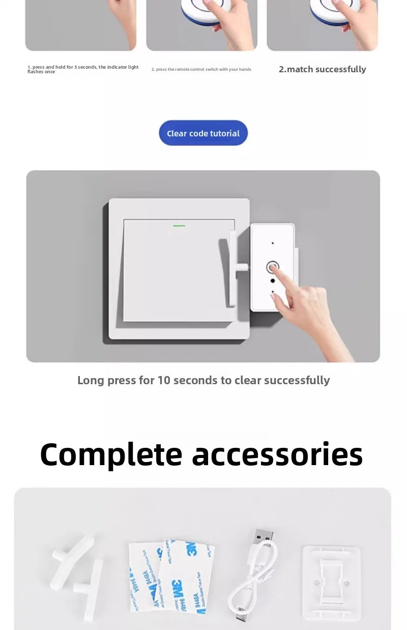 Smart Wireless Light Switch Remote Control for Bedroom/Lazy People, Auto On/Off, Smart Home Device