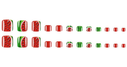 24 Pcs French Design Fake Toe Nail Press on Toe Nail Summer False Nails Acrylic Reusable Toe Nail Decorated Nails With Tool Kit