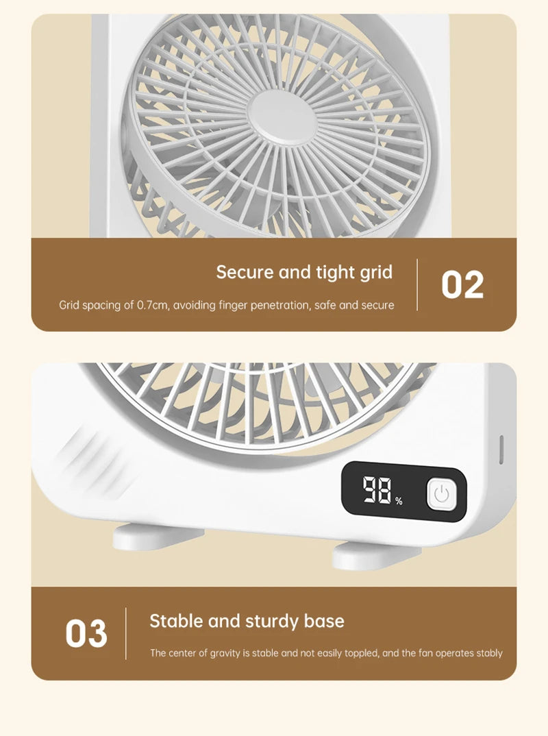 Electric Fan Portable Usb Charging Cycle Electric Fan Table Fan Digital Display 5-speed Desktop Small Fan Office Camping