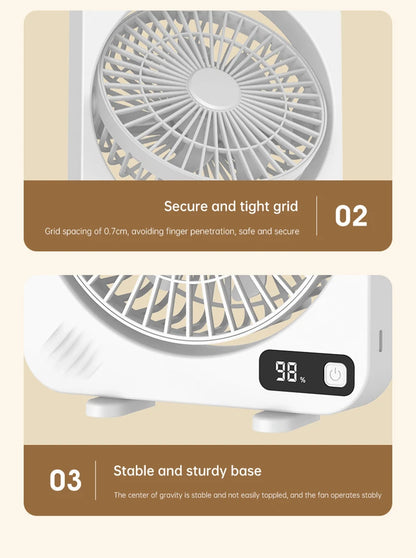 Electric Fan Portable Usb Charging Cycle Electric Fan Table Fan Digital Display 5-speed Desktop Small Fan Office Camping