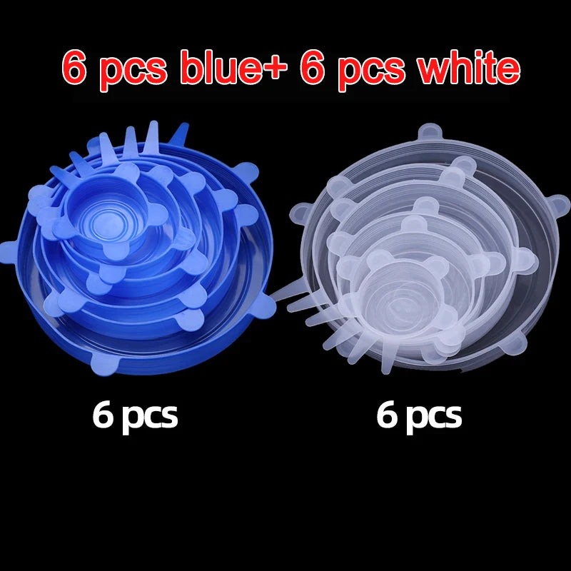 6/12Pcs/Lot Silicone Stretch Lids Universal Taper Pot Bowl Food Wrap Sealed Cover for Kitchen Cookware
