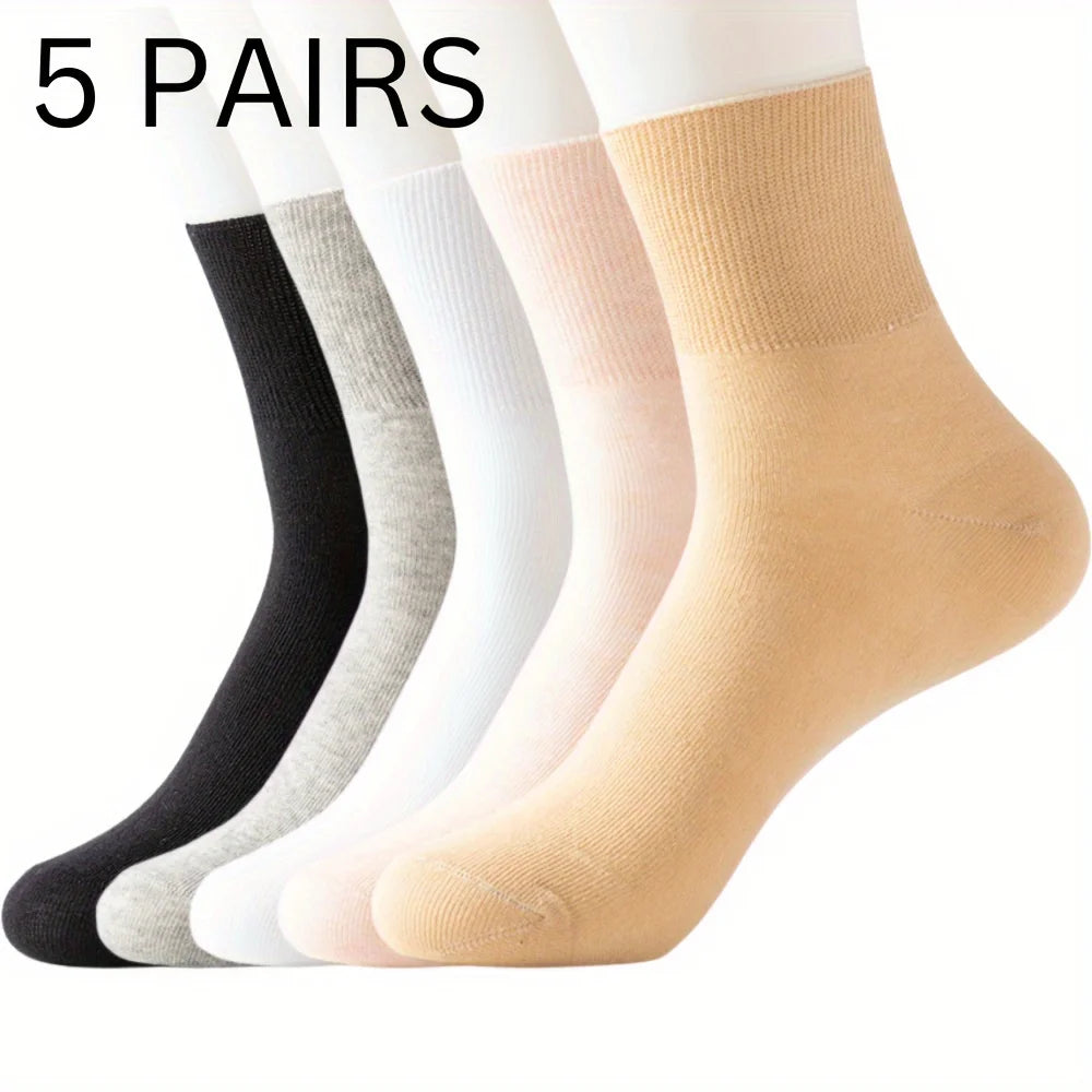 5 Pairs Women'S Non-Binding Diabetic Socks, Comfortable No-Restriction Footwear for Seniors & Pregnant Women, Perfect Gift