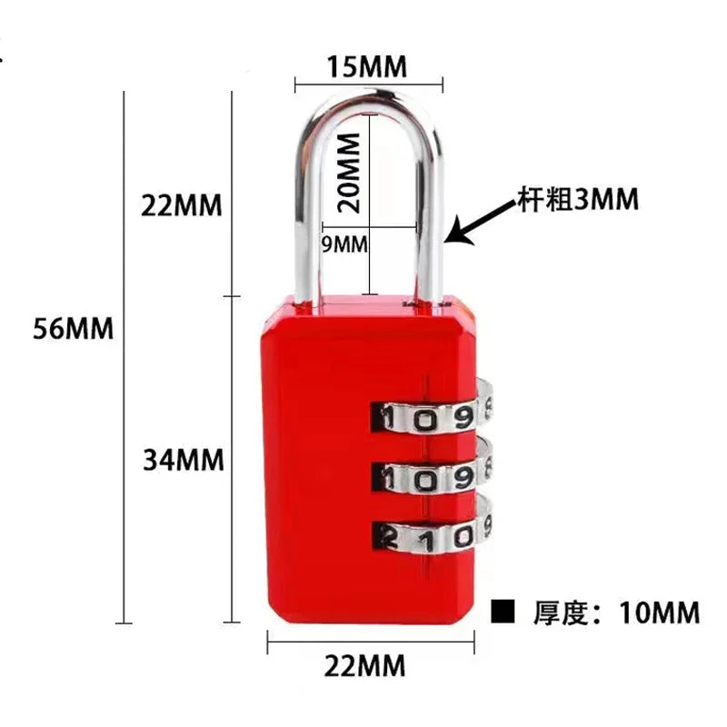 3 Digits Multifunctional Combination Lock Luggage Fitness Cabinet Backpack Travel Anti-theft Aluminum Alloy Combination Padlock