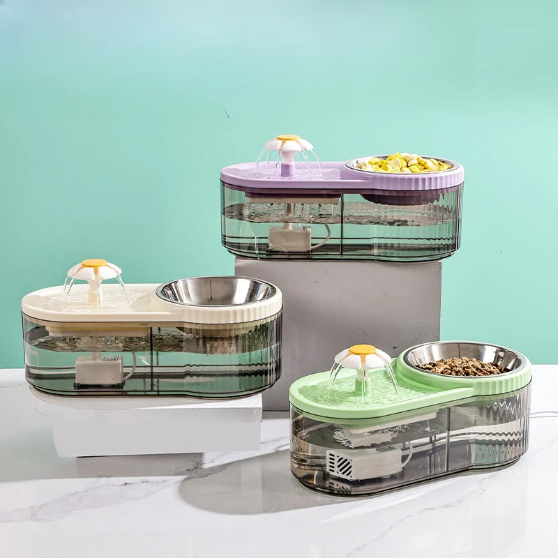 Automatic Cat Feeder Water Fountain With Large Capacity Flower Design Silent Pet Feeding System With Filter For Cats And Dogs