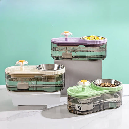 Automatic Cat Feeder Water Fountain With Large Capacity Flower Design Silent Pet Feeding System With Filter For Cats And Dogs