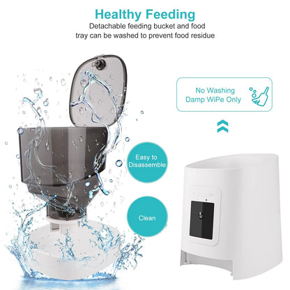 Video Automatic Pet Feeder with HD Camera, Food Dispenser for Cats and Dogs WiFi Smart Feeder with Camera 6L 2-Way Audio,Mobile
