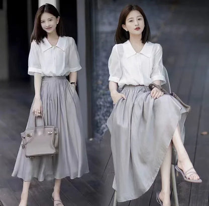 Skirts for Women Silk Clothing Office Satin Long Womens Skirt Maxi Grey with Pocket Formal Trend Korean Style Cheap Summer 2024