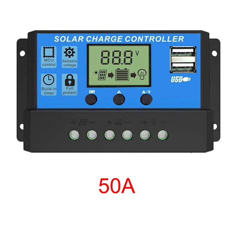 10/20/30/40/50/60/100A Solar Charge and Discharge Controller LCD Display Dual USB Auto Solar Cell Panel Charger Regulator