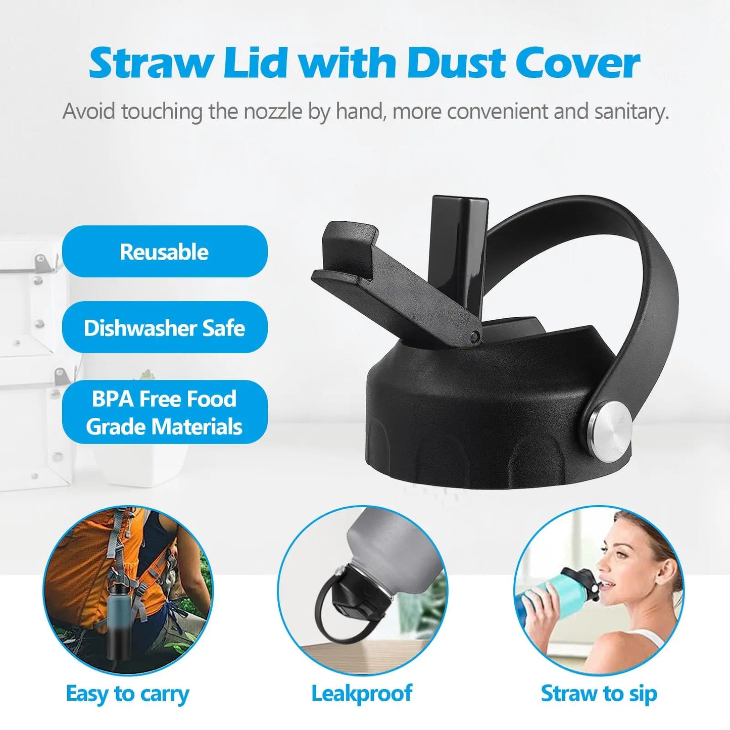 Wide Mouth Straw Lid for Hydro Flask Sports Water Bottle,Dustproof Lid Compatible with HydroFlask Wide Mouth 20 32 40 64 oz