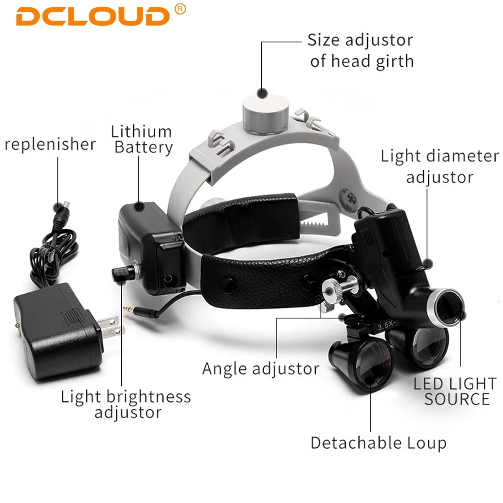 Dental LED Head Light Lamp Dental Loupes 2.5X/3.5X Brightness Spot Adjustable Surgical Headlight 5W Wireless ENT Headlight