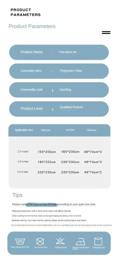 Solid Color Four Piece Bedding Set for Children and Adults Double Bed Large Four Piece Duvet Cover Bed Sheet Pillow Cover