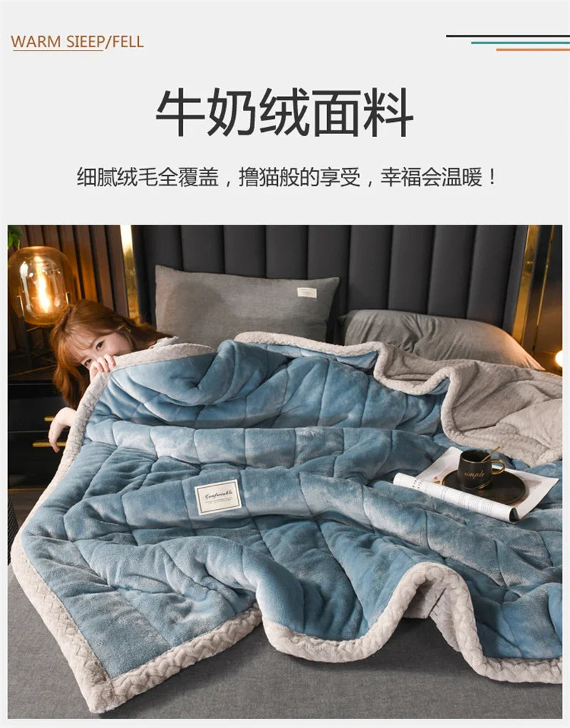 Milk Fleece Autumn Winter Warm Weighted Blankets for Beds European Thickened Beibei Velvet Throw Blanket Warmth Quilt Comforter