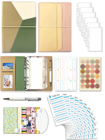 Budget Binder with Zipper Envelopes, Cash Envelopes with Budget Sheets, PVC Pockets, Cash Envelopes, Stickers & Pen