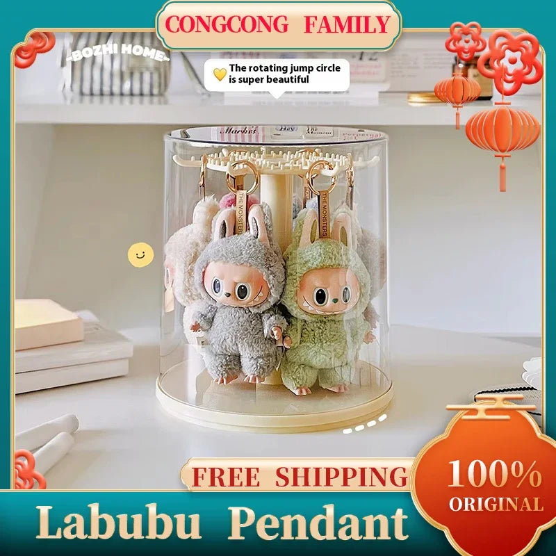 Labubu pendant display box, rotatable transparent Labubu doll, handmade blind box, storage display stand, decorative ornaments,