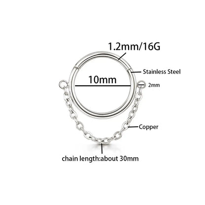16G Stainless Steel Chain Conch Ear Piercing Hinged Clicker Segment Septum Ear Ring Cartilage Sleeper Earring Helix Piercing