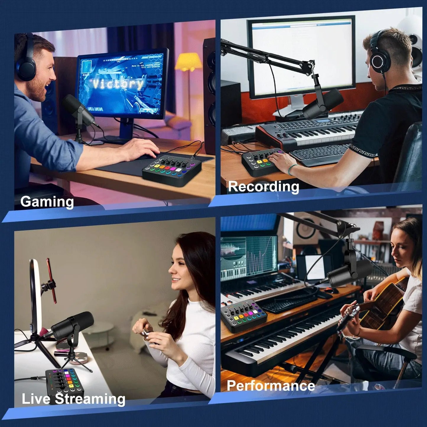 F11 Live Sound Card Streaming 5-Channel Mixer Sound Card Audio for Game Voice Podcast Live Streaming Kit Podcast Accessories Par