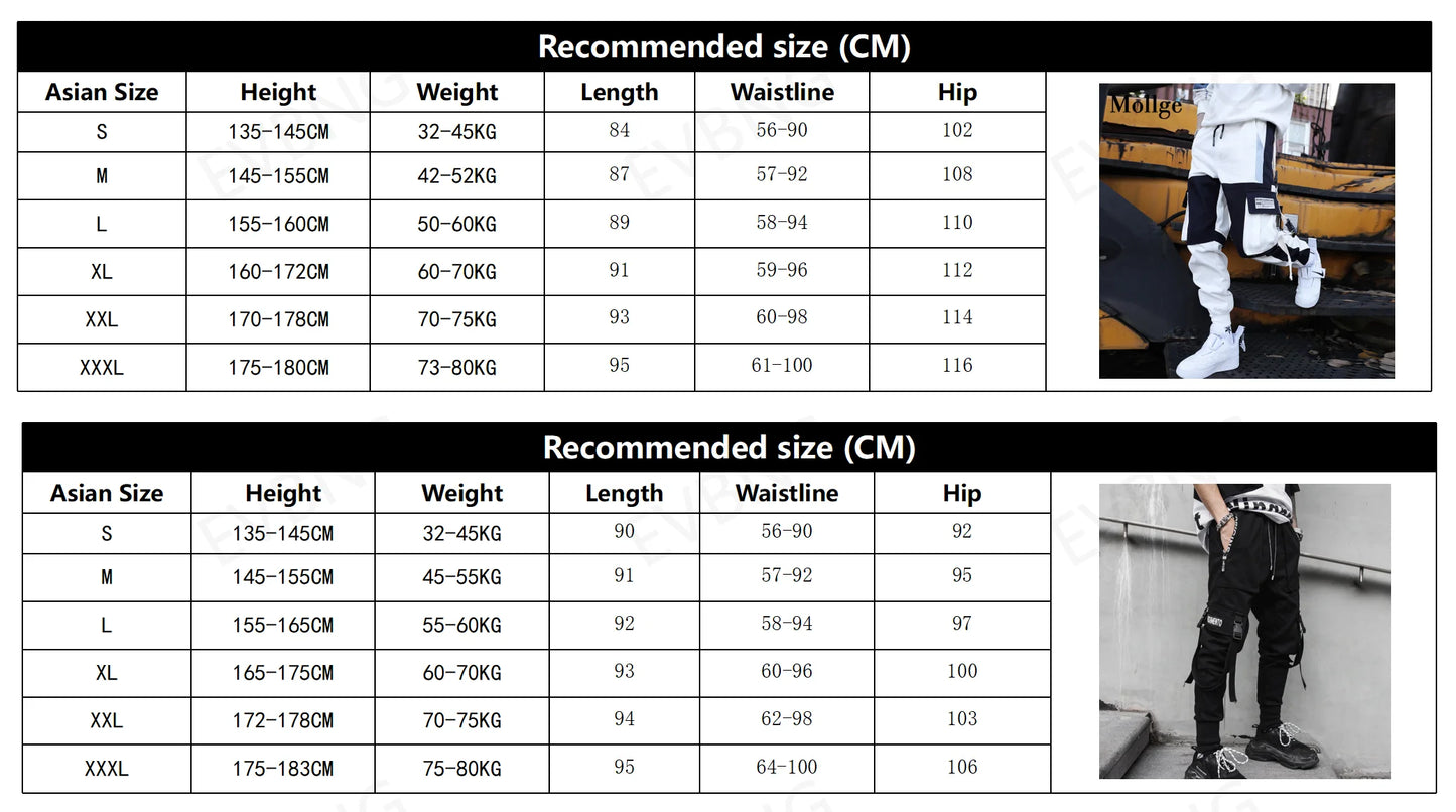 Joggers Cargo Pants for Men Casual Hip Hop Hit Color Pocket Male Trousers Sweatpants Streetwear Ribbons Techwear Pants