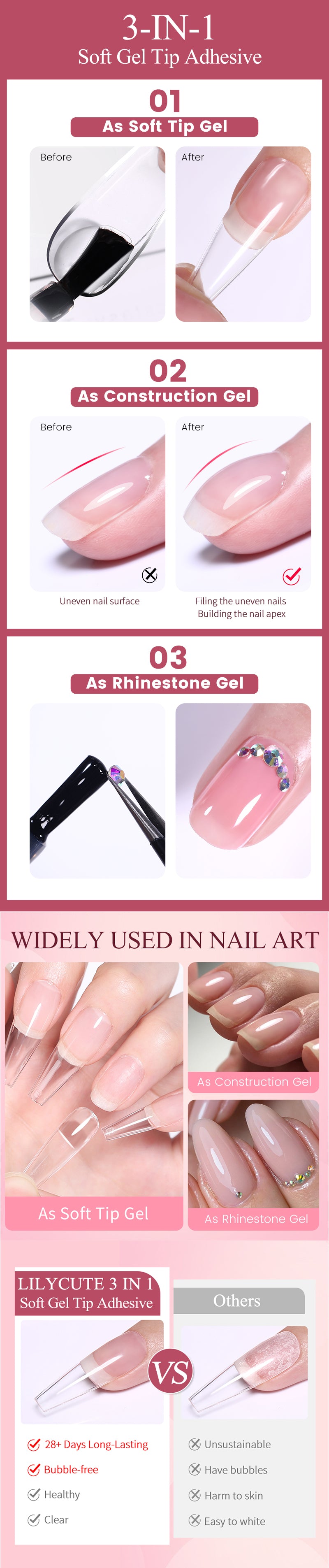 LILYCUTE 7ML Soft Gel Tip Adhesive Glue For False Tips Extend Press On Nails Nail Art Long Lasting Soak Off UV Gel Nail Polish