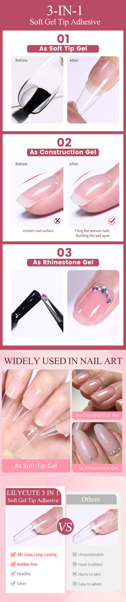 LILYCUTE 7ML Soft Gel Tip Adhesive Glue For False Tips Extend Press On Nails Nail Art Long Lasting Soak Off UV Gel Nail Polish