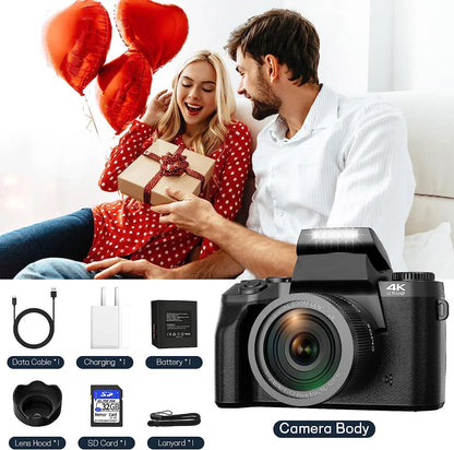 4K DSLR Cameras for Photography 64MP WiFi Auto Focus YouTube Vlogging Video Cameras 60FPS Livestream Camcorder 4" Touch Screen