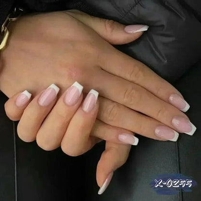 24Pcs Short Almond Press on nails French Tips Press on nails False Nails Simple Rose Full Cover Wearable Fake Nail Tips Art