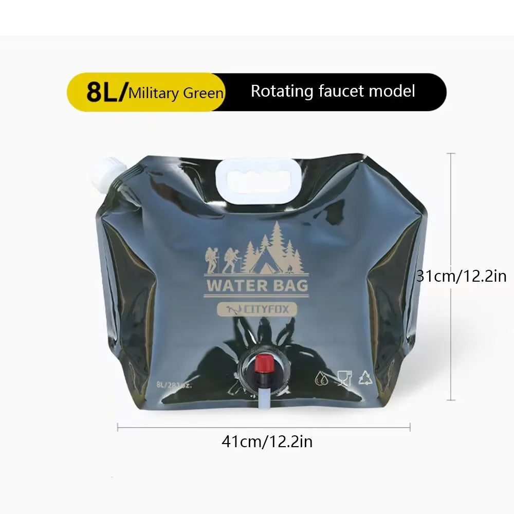 Outdoor Water Storage Bag 8L With Faucet Valve Travel Camping Food Grade Large Capacity Portable Foldable Plastic Water Bag