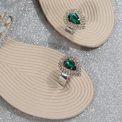 Flip-flops women 2024 summer new two-wear beach sandals European and American rhinestones soft soles flat slippers