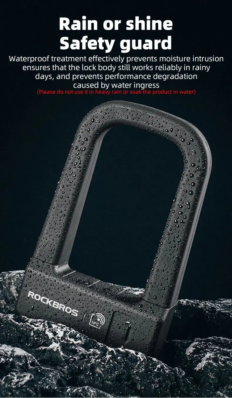 ROCKBROS Bicycle Smart Lock NFC Lock Aluminum Alloy High Strength Waterproof Anti-theft Safety U-Shape Lock MTB Road Bike Cyclin