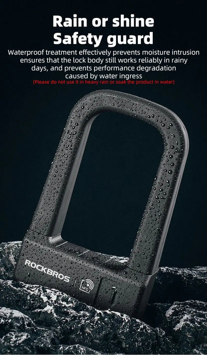 ROCKBROS Bicycle Smart Lock NFC Lock Aluminum Alloy High Strength Waterproof Anti-theft Safety U-Shape Lock MTB Road Bike Cyclin