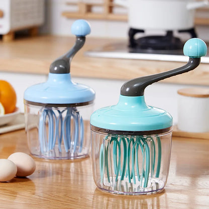 Egg Whisk Plastic Hand Crank Push Whisk Blender Long Crank Multi-Functional Manual Eggs Beater Practical Kitchen Tool