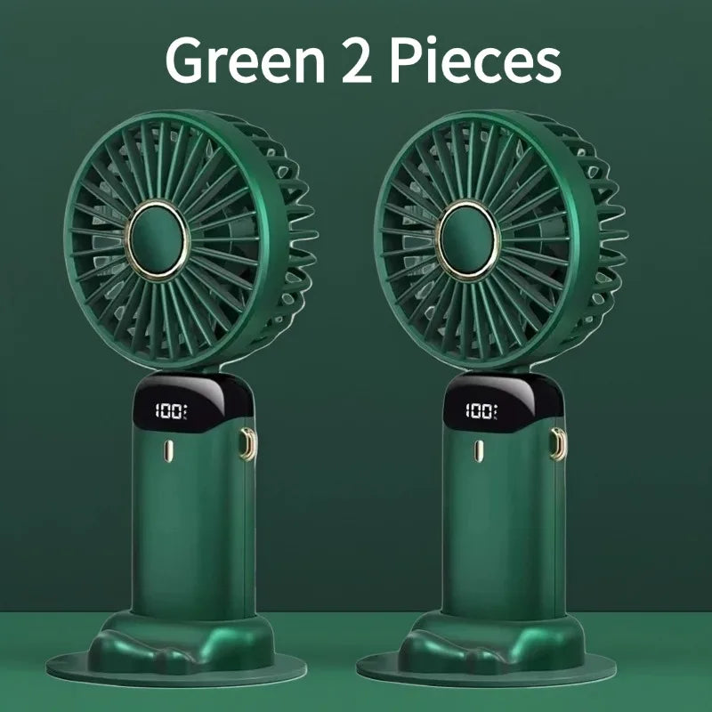 USB Handheld Mini Fan Foldable Portable Neck Hanging Fans 5 Speed USB Rechargeable Fan with Phone Stand and Display Screen
