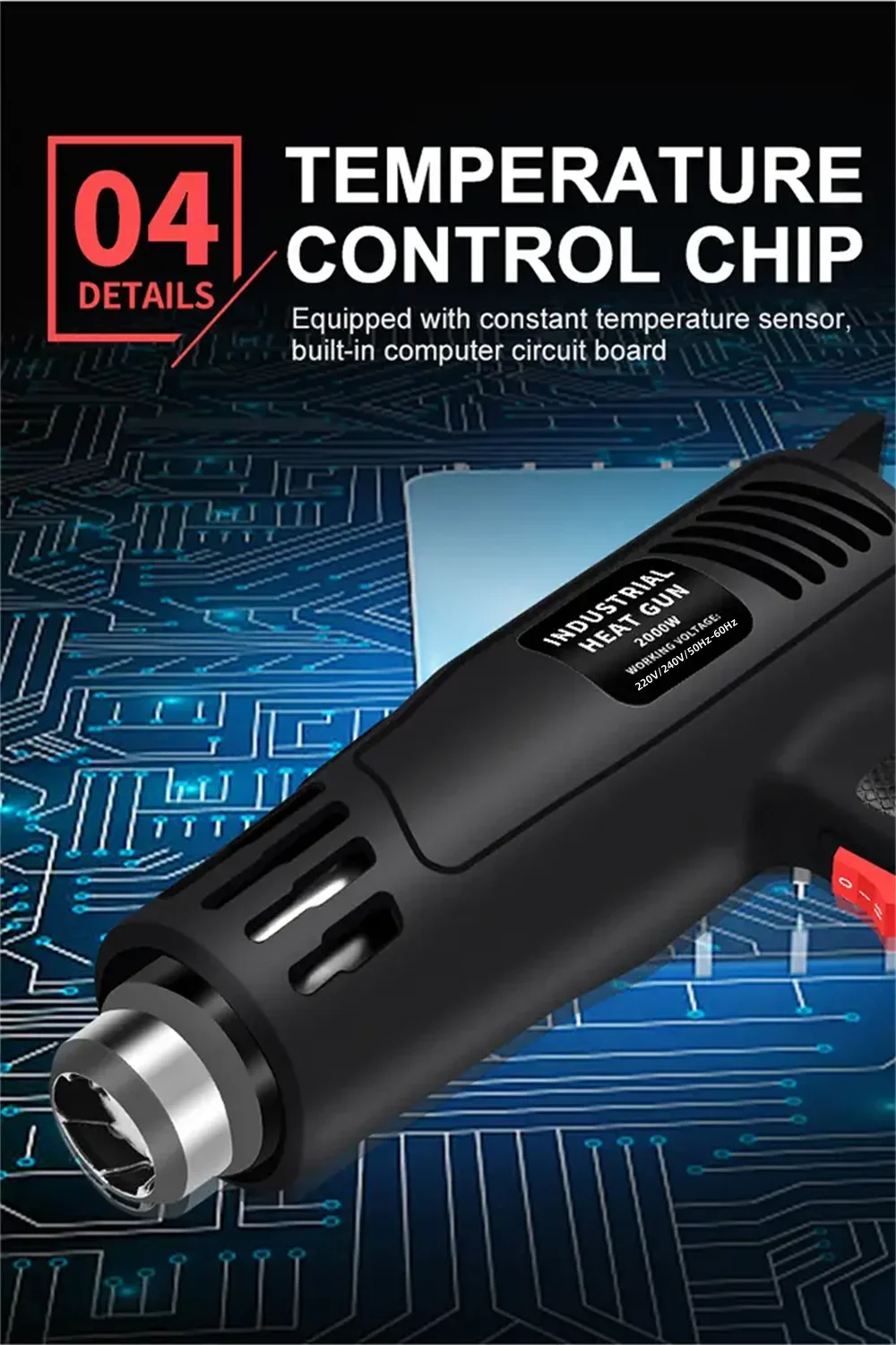 2000W Hot Air Gun High Power Temperature Regulating Industrial Electric Heat Gun Automobile Film Baking Gun Tool