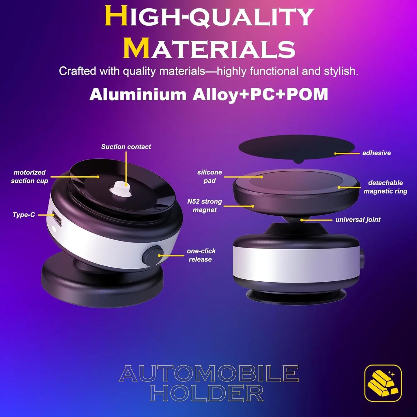 Magnetic Car Phone Holder Mount 360°Rotation N52 Strong Magnetic for iPhone 12-16 Android Smartphone Vacuum Adsorption Bracket