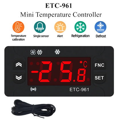 ETC-961 Mini Temperature Controller 220v Microcomputer Thermostats Digital Thermostat Refrigeration Alarm Wtih NTC Sensor