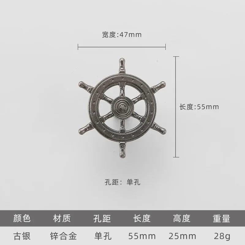 Vintage Anchor Ship Wheel Cabinet Handle - Antique Brass Single Hole Pull for Wardrobe/Cabinet, Nautical Drawer Hardware