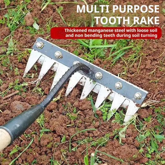 5/6/7/8 Teeth Agricultural Rake Soil Loosening Weeding Tool Manganese Steel Garden Weeding Rake Multi-use Agricultural Straw Hoe