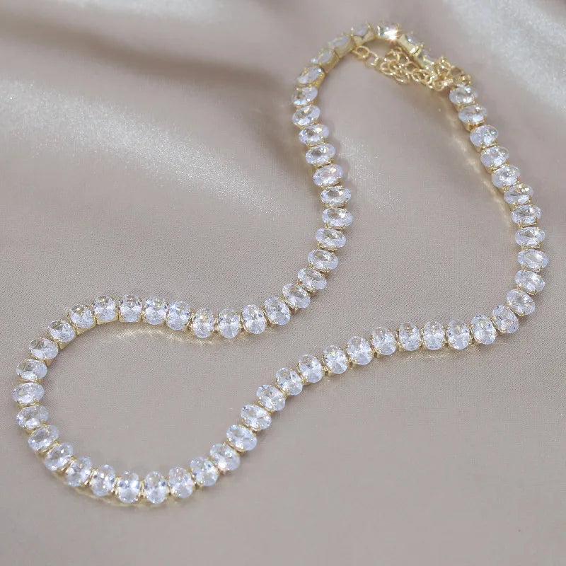 Korean hot selling fashion jewelry, copper inlaid zircon, luxury shiny necklace sexy ladies party necklace