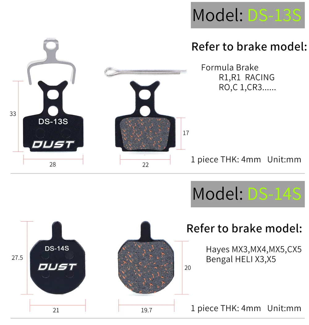 DUST 1Pair Semi-Metal Bicycle Hydraulic Disc Brake Pads MTB Mountain Bike Parts for SHIMANO XT XTR M315 SRAM Avid BB5 BB7 E1 E3